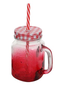 اشتري Drinking Glass Mug with Lid & Straw - Red في الامارات