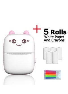 Buy Wirelessly Bluetooth Mini Printer With 5 Roll Paper And 5 Crayons Pink in Saudi Arabia