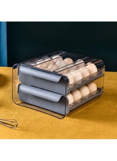 Buy 2 Layers Egg Holder Box for Refrigerator Drawer Organizer with Handle Stackable Storage Container Bin in UAE