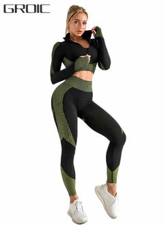 اشتري Workout Sets Women 2 Piece Legging Zip Crop Top and High Waist Leggings Seamless Yoga Outfits Clothes Tracksuit,Gym Set في الامارات