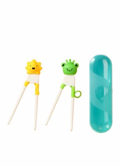 اشتري Training Chopsticks for Kids, 2 Pcs Kids Learning Chopsticks,   with Dinosaur Head, Non-slippery Indented Tips and Adjustable Finger Holders, Easy to Use and Clean في الامارات