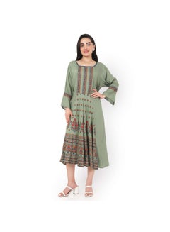 Buy LONG FRILL SLEEVES SOFT PRINTED ELEGANT ARABIC JALABIYA KAFTAN DRESS in UAE