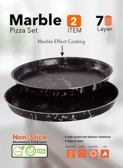 Buy Cook Marble Pizza Tray Set 7-Layer Granite Coating Non-Stick Surface Black marbel 26-30 cm in Saudi Arabia