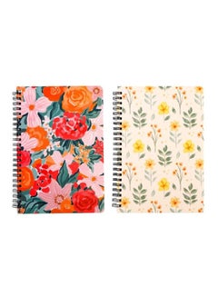 Buy 2-Piece A5 Size Spiral Notebook 80 Sheets-Flower 2 in UAE
