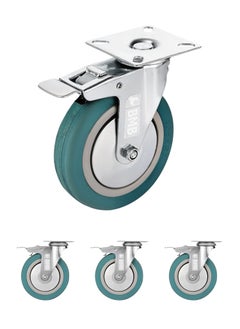 Buy 4-Piece Grey Rubber Caster - Plate - Swivel with Brake / 125mm in Saudi Arabia