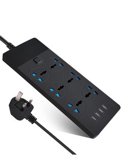 Buy TB-T12 Power Strips Extension Cord 6 Sockets Universal Plug Adapter with 4 USB Ports Surge Protector Charging Socket with 2M Bold Extension Cord (Black) in Saudi Arabia