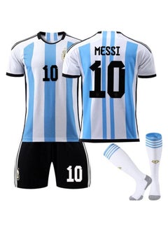 اشتري 3-Piece World Cup Argentina 10 Messi jersey home and away national team football jersey في السعودية