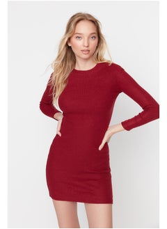 اشتري Burgundy Fitted Mini Half Turtleneck Ribbed Stretch Knit Dress TWOAW21EL2244 في مصر