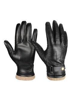 Buy Winter Leather Gloves for Men, Touchscreen Snap Closure Cycling Black Gloves Outdoor Riding Warm Waterproof Gloves（XL） in UAE