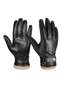 اشتري Winter Leather Gloves for Men, Touchscreen Snap Closure Cycling Black Gloves Outdoor Riding Warm Waterproof Gloves（XL） في الامارات