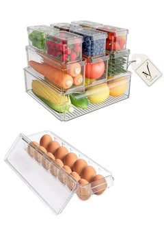 Buy Viewstar 11 PCS Stackablae BPA-Free Refrigerator Organizer Set with Lids - Transparent Food Storage Containers with Drip Tray Design, Durable PET Material for Fridge, Freezer, Kitchen, Pantry in UAE