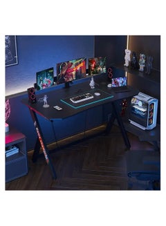Buy Gaming Desk  Y Shaped Computer Desk Pc Workstation Home Office Desk with Carbon Fiber Surface Cup Holder and Headphone Hook in Saudi Arabia