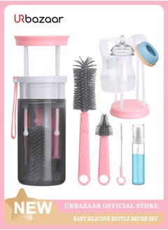 Buy Essential Baby Travel Bottle Cleaning Kit with Silicone Bottle Brush, Built-in Drying Rack, Silicone Nipple Brush, 2 Straw Brushes, Bottle Soap Dispenser, Bottle Warmer in UAE