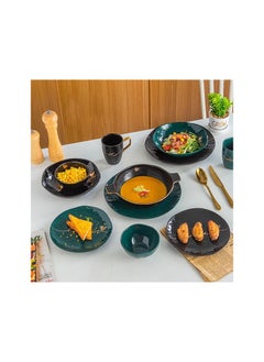 Buy Dinner set of 31 porcelain thermal mix, green * black color DS381GREEN in Egypt