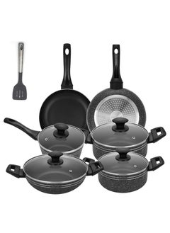 Buy Auroware 10 Piece Non Stick Cookware Set Frying Pan Casserole with Lid Sauce pan with Lid Wok Pan Kitchen Cooking Ladle Three Layer Coating in UAE