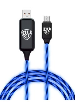 اشتري كابل شحن نقل بيانات USB صغير LED رمادي جديلة TPE باللون الأزرق مع ضوء تيار LED أزرق 2A 100 سم في الامارات