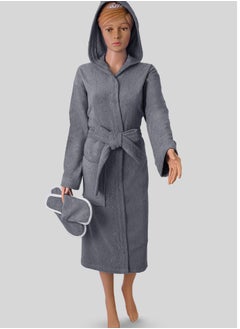 Buy Egyptian cotton bathrobe for unisex with bow and slipper and waist belt in multiple sizes and colors in Saudi Arabia