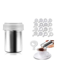 Buy Coffee Decorating Stencils, Stainless Steel Powder Shakers with 16 Pieces Cappuccino Barista Coffee Art Stencils in UAE