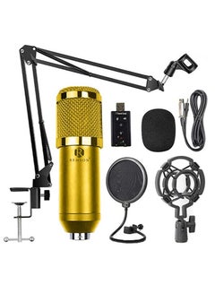 Buy Remson Microphone Condenser Studio Set Microphone Condenser Kit with Adjustable Microphone Suspension Scissor Arm Shock mount And Double-Layer Pop Filter For Recording and Broadcasting (Gold) in UAE