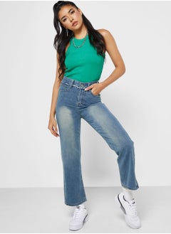 Buy Raw Waistband Detail Jeans in UAE