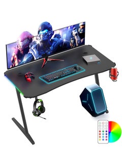 Buy Chulovs 47 Inch Gaming Desk with LED Lights, Ergonomic Computer Table with Carbon Fibre Surface, Sturdy PC Workstation Desk for Home Office with Headphone Hook, Cup Holder in Saudi Arabia