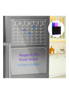 Buy Acrylic Erase Fridge Calendar & Blank Board Set – Magnetic, Easy-to-Clean, Multi-Functional, Includes 6 Markers, Eraser & Holder in UAE