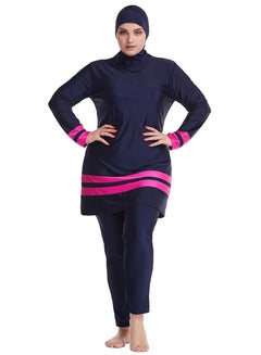 Buy Big Size Highly Elastic Swimwear Set Womens Long Sleeve Burkini Set Navy Blue/Pink in UAE