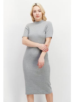 Buy Women Ribbed Midi Casual Dress, Grey Marl in UAE