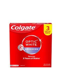 Buy Colgate Optic White Advanced Hydrogen Peroxide Toothpaste, Teeth Whitening Toothpaste Pack, Enamel-Safe Formula, Helps Remove Tea, Coffee, and Wine Stains, Sparkling White, 3 Pack, 3.2 oz in UAE