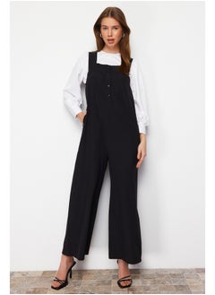 Buy Black Thick Strap Button Detailed Wide Leg Woven Jumpsuit TCTSS22TL0008 in Egypt