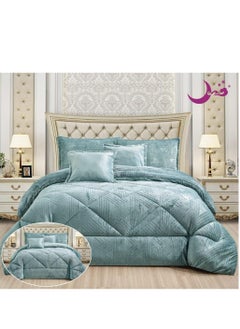 Buy Bedspread set 6 pieces two-piece medium filling used on two sides velvet and plain fur very soft size 220*240cm in Saudi Arabia