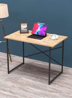 Buy Modern Computer Desk Study Table Made of Wooden Top and Metal Legs - Brown/Black in Saudi Arabia