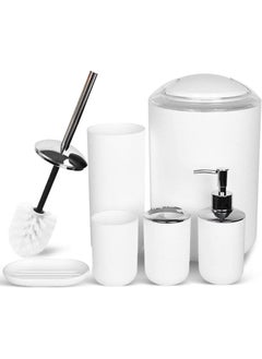 Buy Bathroom Accessories Set, Plastic Gift Bath Set of 6 with Trash Can, Toilet Brush, Toothbrush Holder, Soap Dispenser, Soap Dish, Soap and Lotion Set (White) in UAE