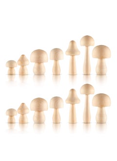 Buy 14 Unfinished Natural Wooden Mushrooms in Various Sizes for Arts and Crafts Projects - Perfect for Home Decoration and Creative DIY Activities. in Saudi Arabia