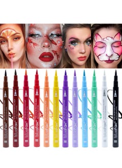 Buy 12 Pcs Colorful Liquid Eyeliner Set, Waterproof Colored Eye liner, Neon, Matte Finish, Long-Lasting, Ideal Summer Makeup for Women & Girls in UAE