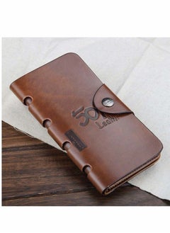 Buy Men's Leather Long Wallet, Anbane Men's RFID Trifold Wallet, Brown Card Holder in UAE