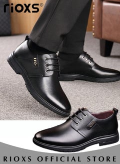 Buy Men's Business Formal Casual Leather Shoes Lace-Up Rounded Toe Fashion Oxford Shoes With Low Heel in Saudi Arabia