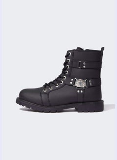 Buy Lace Up Zippered Faux Leather Boots in UAE