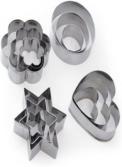 اشتري 12PCS Stainless Steel Cookie Cutters Cooking Molds with Four Shapes Round, Flower,Heart,Star Cake Pastry Icing Biscuit Cutters في مصر