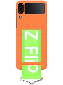 Buy Samsung Galaxy Z Flip 4 Silicone Case with Strap Holder Hand Wristband Folding Cover Compatible with Galaxy Z Flip4 6.7 inch Orange in UAE
