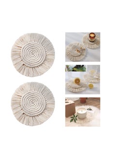 اشتري Coasters, with Tassels, for Drinks cup, Absorbent Woven Handmade Bohemian, Coffee Aromatherapy Decor Heat Protection Mat, for Home, Office, Coffee Wooden Table, Table Decor (Cream 2Pcs) في الامارات