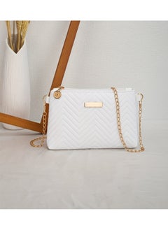 Buy Luxury women's leather bag, white color, with a golden metal handle in Egypt