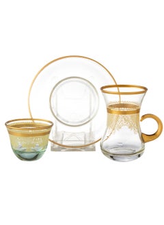 Buy A Saudi tea and coffee set consisting of 18 pieces, 6 tea cups + 6 tea saucers + 6 Saudi coffee cups in Saudi Arabia