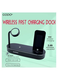 Buy G0D0 GD-C415 Complete  Charging Dock 4 in 1 Wireless Fast Charging Dock Aluminum Output 5W Wireless 10W C94 Lightning 18W USB-A 24W in Saudi Arabia