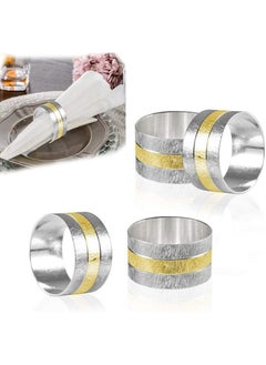 اشتري Napkin Rings, 4Pcs Metal Gold Round Napkin Rings Buckles for Table Decorations, Wedding, Dinner, Parties, Frosted Napkin Ring Metal Stainless Steel Napkin Ring Hotel Catering Supplies Tableware في الامارات