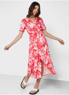 Buy V-Neck Floral Printed Dress in UAE