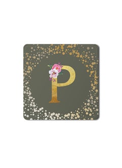 اشتري Designer Leather Coasters Mat for Beverage Drinks- Custom Monogram Initial Letter Floral Pattern Alphabet - P (Olive Green) في الامارات