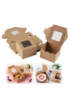 Buy 10 Pack Bakery Boxes Small Brown Cake Box Kraft Cookie with Window for Cupcakes Pies, Donuts, 4x4x2.5 Inches in Saudi Arabia