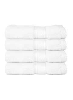 اشتري Hotel Linen Klub LUXURY PACK of 4 Antimicrobial Face Towel - 100% Cotton 650 GSM Terry Dobby Border Ring Spun - Super Soft ,Quick Dry,Highly Absorbent ,Size: 30x30cm, White في الامارات