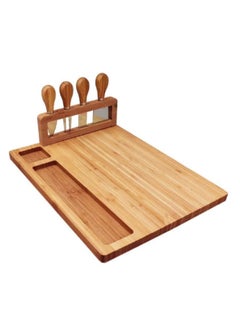 Buy Bamboo Cheese Board Set, Cheese Tray, Charcuterie Board and Serving Meat Platter with 4 Stainless Steel Cheese Knives, Ideal for Wedding Gifts Birthday Party (14''x11 Inches'') in UAE